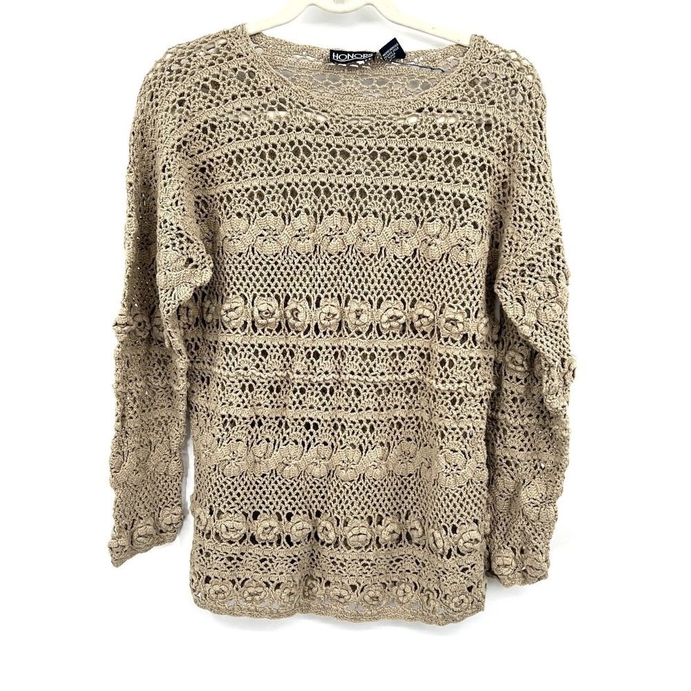 Vintage loose open knit cottagecore fairycore y2k khaki sweater boho coastal S